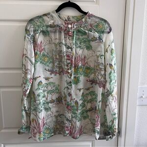 Neiman Marcus chinoiserie Button Down Blouse